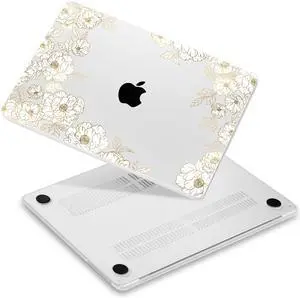 Yebiseven for MacBook Air 13.6" M4 Case 2025 2024 2022 Released A3240/A3113 M3/A2681 M2, Laptop Case with Keyboard Cover & Screen Protector & OTG Adapter & 2 Webcam Covers, Golden Flowers
