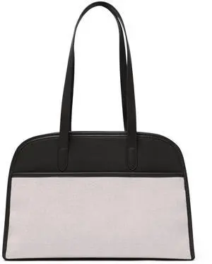 Work Tote Bags for Women 15.6 Inch - Canvas Leather Computer Bag with Zip Compartments - Briefcase for Women Professional Office Purse - Black + Beige