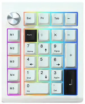 BOYI GMK26 Mechanical Numpad,QMK/VIA Programmable BT5.0/2.4GHz/Type-C Hot Swappable Gasket RGB Wireless Number Pad Mini Keyboard Rechargeable Numeric Keypad with Knob(White)