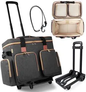 Sambois Rolling Teacher Tote Bag with Detachable Trolley, Wheeled Teacher Bag with Padded Laptop Compartment for up to 15.6 Inch, Multifunctional Rolling Briefcase for Teaching& Office (Elegant Gray)