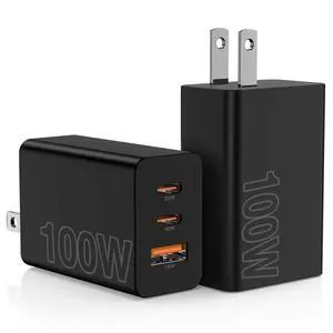 Hzevn 2Pack 100W USB C Wall Charger Block, 3-Port USB C Charging Adapter,Multi Super Fast Charging Power Plug Cube for MacBook Pro/Air,i-Pad Pro,i-Phone 17/16/15, Galaxy S25,and More-Black