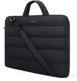 BAGSMART 15-16 inch Laptop Sleeve Bag with Strap, Puffy Padded Laptop Case with Pocket, Portable MacBook Air/Pro 15 inch Case for Women, Repellent Protective Sleeve Compatible with Dell, HP, Black