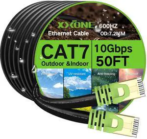 Outdoor Cat 7 Ethernet Cable 150ft, 26AWG Heavy-Duty Cat7 Networking Cord Patch Cable RJ45 Transmission Speed 10GbpsTransmission Bandwidth 600Mhz LAN Wire Cable SFTP Waterproof Direct Burial (150FT)