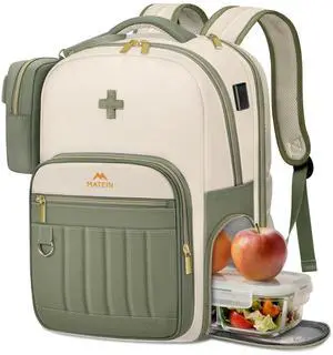 MATEIN Nursing Backpack for Nurses, Nurse Backpack with Lunch Compartment & Removable Medical Essential Pouch, Home Health Clinical Bag with USB Charging Port for Work Nursing School Students
