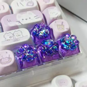Elacgap Cat Claw Keycap Cute Drip Glue Backlight Keycaps DIY ESC Arrow Key Keycap Replacement for Cherry MX Gaming Mechanical Keyboard (4Keys Dark Purple)