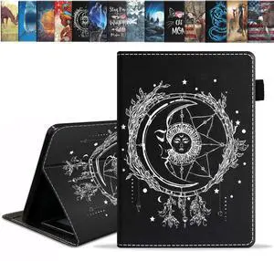 BWOOLL Case for Kindle Fire 7 Tablet (9th/7th Generation, 2019/2017 Release) - Slim Lightweight PU Leather Stand Cover with Auto Wake/Sleep, Celestial Theme Sun with Crescent Moon