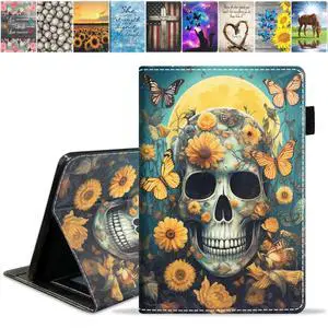 TBXOSTN Case for Amazon Kindle Fire HD 10 Tablet (10.1 Inch, 9th/7th Generation, 2019/2017 Release), Premium PU Leather Stand Cover with Auto Wake Sleep, Skull Butterfly Flower