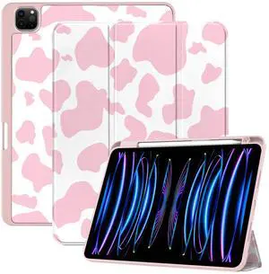Deokke Compatible with iPad Pro 12.9 Inch Case,6th/5th/4th/3rd Gen(2022/2021/2020/2018) with Pencil Holder,TPU Back Case,Auto Sleep/Wake Cover with iPad 2nd Pencil Charging-Pink Cow Western