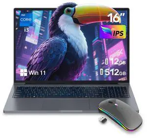 ZOLWAYTAC Gaming Laptops,Core i3 2 Cores 4 Threads (Upto 3.2GHz) Processor,16" FHD IPS Display 1920X1200,12GB DDR4 512GB SSD,Aluminum Body,WiFi/BT,Gray