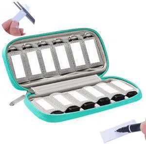 VNEIRY 12-Slot USB Drive Organizer w/Velcro Labels & Quick-Dry Marker - Peel & Stick Anywhere! Secure Case for Thumb/Jump Drives | Fits Most USB Sticks | 12-Capacity | Green