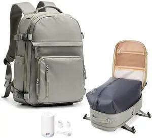 UPPACK Vacuum Backpack Travel With Pump for Women Men Personal item Travel Bag Carry on Backpack Flight Approved Work College Casual Daypack Backpacks with Vacuum Compression Gray green