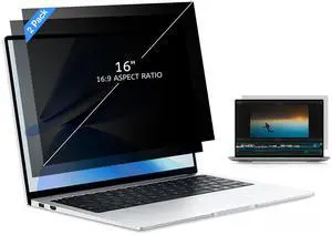 MOBDIK 16 Inch Laptop Privacy Screen Filter for 16:9 Aspect Ratio, Anti-Glare, Anti-Spy, UV Blocking - 2 Pack