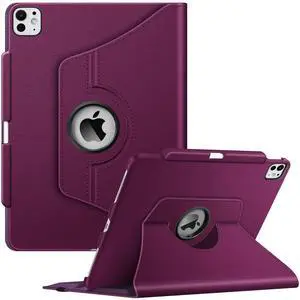 Fintie Rotating Case for iPad Pro 13-inch (M4) 2024 with Pencil Holder - 360 Degree Swiveling Protective Stand Cover with Auto Wake/Sleep, Purple