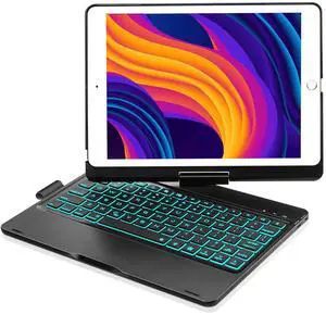 BABG Keyboard Case for iPad 6th/5th 9.7inch, iPad Pro 9.7, iPad Air 2, iPad Air 1,360°Swivel,7 Use Modes,Backlight- Matt Black