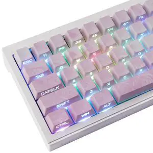 PBT Keycaps - Side Printed Shine Through Keycap Set,131 Keys Rose Coast Pink Cute Keycaps, Double Shot Custom Key Cap Cherry Profile Keyboard Keycap for Mechanical Keyboards