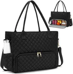 AHHZOOPLL 2-in-1 Lunch & Laptop Tote Bag15.6" Work Bags for WomenWater-Resistant Polyester CasualInsulated Leakproof Lunch CompartmentTeacher Nurse BagLaptop Briefcase for Office TravelBlack