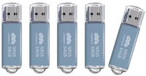 LinkMore 64GB (5 Pack) NR35 USB Flash Drive  USB 3.2 Memory Stick with Cap and Keychain Loop, Up to 70MB/s Read, 10MB/s Write  Plug & Play USB Drive for PC, Mac, TV, Car