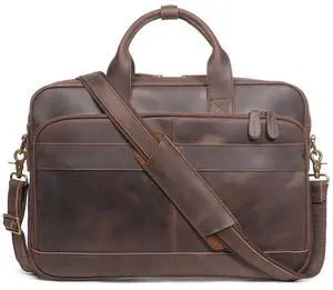 LEATHFOCUS Leather Briefcase for Men 17Inch Laptop Messenger Bags Business Travel Handcrafted Laptop Bag with YKK Zipper Gift (Dark Brown)