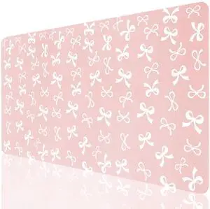 Cozynestcy Cute Pink Bow Office Desk Pad 23.6''X11.8''Aesthetic Bowknot Desktop Pad Pu Leather Large Mouse Mat Trendy Kawaii Soft Waterproof Non-Slip Table Mat for Girls Women Home Work Computer Game