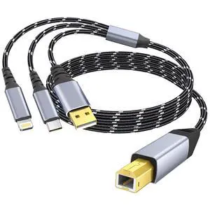 DCNETWORK Printer Cable 10FT,USB C & USB-A to USB-B CableHigh Speed Nylon Braided Scanner Printer Cord for HP Canon Dell Epson Brother Lexmark Xerox Samsung Piano DAC & More