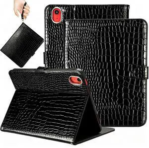 RONWTIMES Elegant Crocodile PU Leathe Case for iPad (A16) 11th Gen 11 Inch 2025/iPad 10th Generation 10.9" 2022Tablet Cover with Pencil Holder, Wrist Strap & Auto Sleep/Wake& Card Slots (A-Black)