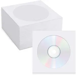 500 PCS Paper CD Sleeves DVD Paper Sleeves Envelope Holder with Clear Window and Flap, 80g Thick White CD Sleeve Storage Cases Holder DVD Cases Media Storage