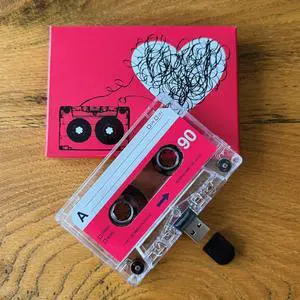 USB Mixtape - Retro Personalised Gift - Girlfriend, Boyfriend- Cute Birthday Present- Valentines Day - Retro AB Red Design, Clear Mixtape- 16GB Flash Drive