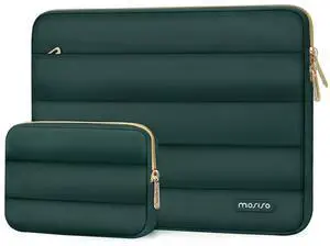 MOSISO 15-15.6 inch Laptop Case, 16 inch Puffy Laptop Sleeve Compatible with MacBook Pro 16, HP Dell ASUS Acer Toshiba Lenovo Notebook Computer, Polyester Horizontal Bag with Small Case, Peacock Green