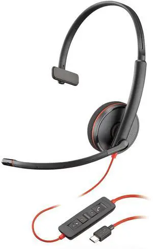 Poly Blackwire 3210 Wired Headset (Plantronics) - Noise-Canceling Mic - Single-Ear Design - Connect to PC/Mac via USB-C or USB-A - Works w/Teams, Zoom - Amazon Exclusive