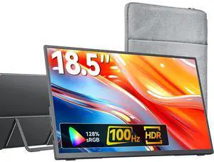 kksmart Portable Monitor 18.5 inch 1080P FHD 128% sRGB 100Hz, Travel Monitor for Laptop MacBook Surface PC Xbox PS5, HDMI Dual USB-C VESA Compatible Built-in Speaker, with Kickstand