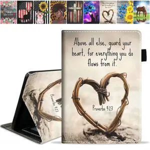 TBXOSTN Case for All-New Amazon Kindle Fire 7 Tablet (7" Display, 12th Generation, 2022 Release), Premium PU Leather Stand Cover with Smart Auto Wake, Bible Verse Proverbs 4:23