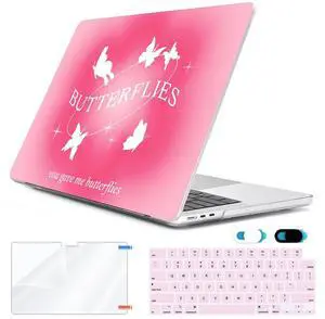HOHAIYOO Compatible with 2025 2023 2024 MacBook Air 15 inch Case A3241 M4 A3114 M3 A2941 M2 with Retina Display & Touch ID, Plastic Hard Shell+Keyboard Cover+Screen Protector+Webcam Cover, Butterfly