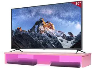 TV Riser Stand with LED Lights, 42.5in Super Large Monitor Stand with Phone Tablet Holder, Tabletop TV Stand Riser for Desk, Desktop Organizer for Computer, TV, Laptop, Printer