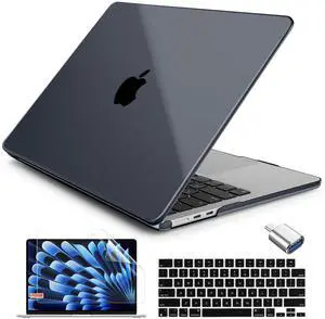 Batianda Compatible with New MacBook Air 15 inch Case 2025 M4 2024 M3 2023 M2 Chip Version, Hard Shell Case with Screen Protector Silicone Keyboard Cover and OTG Adapter, Crystal Black