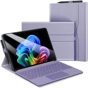 FINTIE Protective Case for Microsoft Surface Pro 12 Inch (2025), Multi-Angle Viewing Portfolio Business TPU Back Cover with Pocket & Stylus Holder, Compatible with Type Cover Keyboard (Lilac Purple)