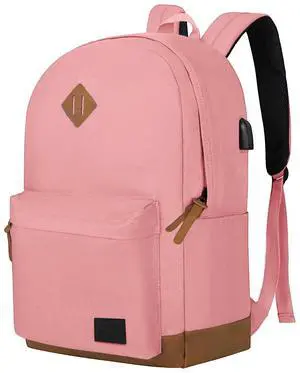 Goloni Classic Backpack with USB Charging Port,Water Resistant Anti-Theft Travel Backpack for Men & Women,Laptop Backpack,Fits 17.3 Inch Laptop,Pink
