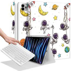 Wazzasoft for iPad Air 13 inch Case Keyboard M2/M3, for iPad Pro 12.9 Case with Keyboard Pencil Holder Folio Women Girls Cute Kawaii for Apple Tablet Cover Air 13, Pro 12.9 inch, Astronaut