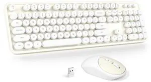 Wireless Keyboard and Mouse Combo - GEEZER Cream-White Full-Sized Colorful Keyboard 104 Keys - USB 2.4 G Receiver Plug and Play with Round Keycap Typewriter Keyboards, for Windows, PC, Laptop, Desktop