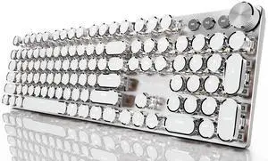 EWEADN V20 Wired Typewriter Keyboard, Typewriter Style Mechanical Keyboards,104 Keys Retro Computer Keyboards,Media Control Knob, Wired Computer Keyboard Pink Switch for Windows/Mac/PC-White