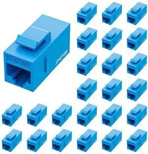 FGB 10 Gbps CAT6A RJ45 Keystone Coupler 25-Pack, RJ45 Keystone Jack, Ethernet Coupler Female to Female UTP for Cat6a/Cat6/Cat5e/Cat5, Blue