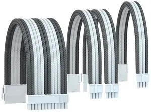 Astralcooler Power Supply Extension Cable Kit,18AWG ATX 24P + EPS 8Pin + 2xPCI-E 8Pin with Cable Combs (White+Grey)