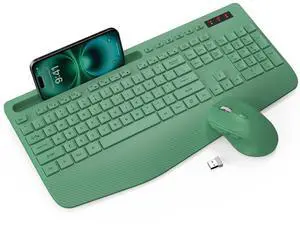 Wireless Keyboard and Mouse Combo - Full-Sized Ergonomic Keyboards with Wrist Rest, Phone Holder, Sleep Mode, Silent 2.4GHz Cordless Combo for Computer, Laptop, PC, Mac, Windows -Trueque
