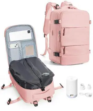 VENATIN Vacuum Backpack Travel,Travel Backpack with Vacuum System,Vacuum Seal Compression Backpack with Pump for Travel,Flight Approved 18x14x8 inches Laptop Bag,Pink
