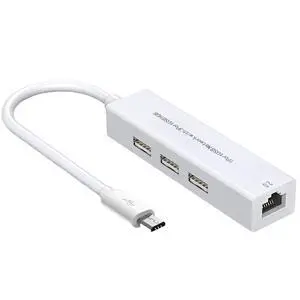 Luskinno 4-in-1 Micro USB OTG Adapter Hub with 3 USB Ports and 1 Ethernet Adapter, Reliable Data Sync for Raspberry Pi Zero/2W, Older Android Tablets, Nvidia Shield K1, Fire TV Cube Gen 2