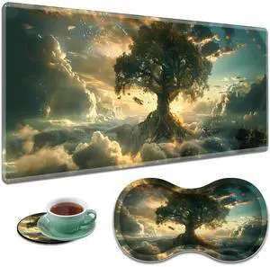 Large Gaming Mouse Pad + Mouse Wrist Rest Pad + Coaster Combination, 31.5 "x 11.8" Durable Non-Slip Extension Table Mat, Suitable for Office and Home, Cloud Tree Large Gaming Mouse Pad + Mouse Wrist Rest Pad + Coaster Combination, 31.5 "x 11.8" Durable Non-Slip Extension Table Mat, Suitable for Office and Home, Cloud Tree
