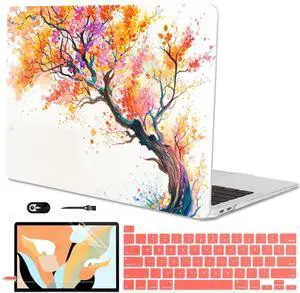 LCMOCICO for 2020 2021 2022 MacBook Pro 13 inch Case M2 M1 A2338 A2289 A2251 with Touch Bar & Touch ID, Printed Pattern Plastic Hard Shell Keyboard Cover Screen Protector, Phoenix Tree Flowers