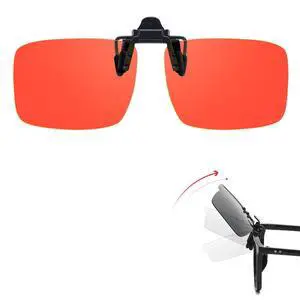 VIEWBETTER Clip On Blue Light Blocking Glasses for Eyestrain/Light-Sensitive/Headache Flip Up Rectangle Rimless Orange Lenses