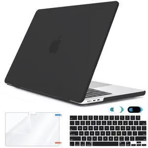 HOHAIYOO Compatible with New MacBook Air 13.6 inch Case 2022 M2 Model A2681 with Touch ID & Liquid Retina Display, Plastic Hard Shell & Keyboard Cover & Screen Protector & Webcam Cover, Matte Black