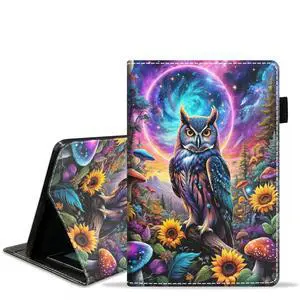 POIUYTREW Case for Amazon Kindle Fire 7 Tablet (7" Display, 9th/7th Generation, 2019/2017 Release) - PU Leather Folio Cover with Smart Auto Wake/Sleep, Owl Under The Moon