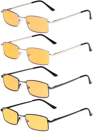 Eyekepper 4 Pack Reading Glasses Blue Light Blocking Memory Titanium Bridge Computer Readers Amber Tinted +1.75